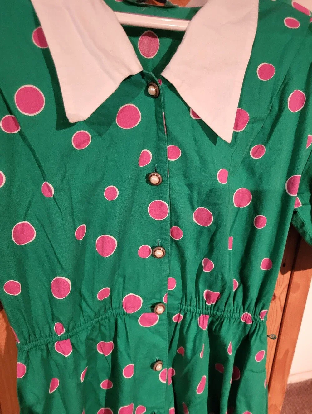 Vintage Peggy Boyd Green Pink Polka Dot Pin Up  Dress  Size  Medium - Picture 4 of 7